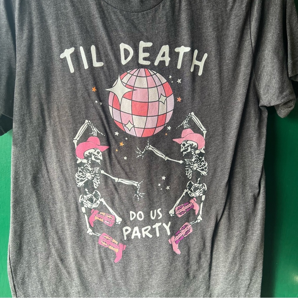 'Til Death Do Us Party' Graphic Tee - Black with Pink Accents - Picture 2 of 5